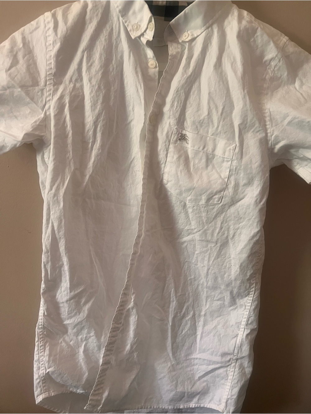 Burberry poplin White Button-Up Shirt with Contrast Check Collar logo xs/s - Picture 4 of 6